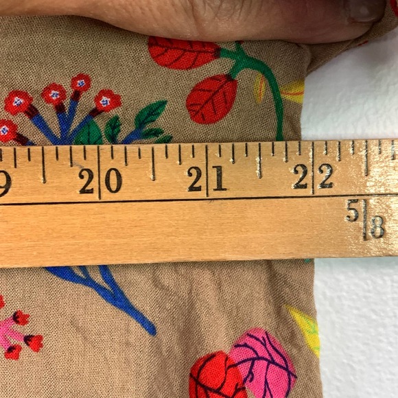 Ces Femme Puffed Sleeve Tan with Orange V-Neck Taylor Top Sz L - Picture 8 of 9